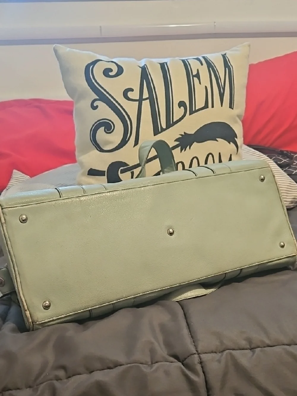 Authentic MCM Worldwide Tassel Leather‎ Tote Shoulder Bag in Light Sage Green